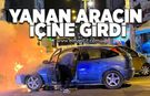 Yanan aracın içine girdi!