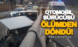 Refüjdeki duvara çarpan otomobilin sürücüsü ölümden döndü