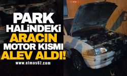 Park halindeki otomobilin motor kısmı alev aldı!