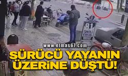 Kaza anı kamerada: Sürücü yayanın üzerine böyle düştü!