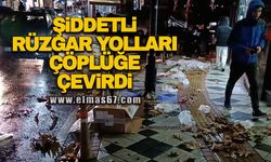 Şiddetli rüzgar yolları çöplüğe çevirdi