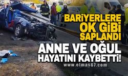 Otomobil bariyerlere ok gibi saplandı: Anne ve oğlu hayatını kaybetti!