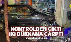 Kontrolden çıktı iki dükkana çarptı