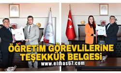 Öğretim görevlilerine teşekkür belgesi