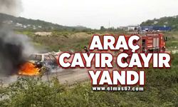 Zonguldak’ın ilçesinde araç cayır cayır yandı