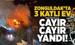 Zonguldak'ta 3 katlı ev cayır cayır yandı!