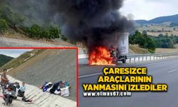 Çaresizce araçlarının yanmasını izlediler