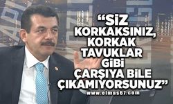 "Siz korkaksınız, korkak tavuklar gibi çarşıya bile çıkamıyorsunuz!"