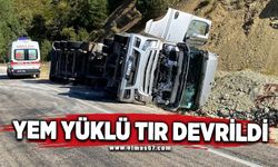 Yem yüklü tır devrildi