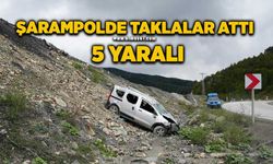 Hafif ticari araç şarampolde taklalar attı: 5 yaralı