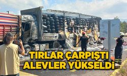 Korkutan kaza: Tırlar çarpıştı, alevler yükseldi