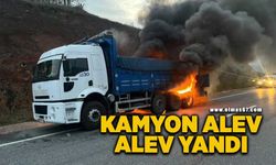 Kamyon alev alev yandı