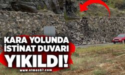 Kara yolunda istinat duvarı yıkıldı