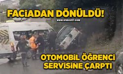 Zonguldak'ta faciadan dönüldü: Öğrenci servisine otomobil çarptı