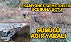 Kamyonet 50 metrelik uçuruma uçtu: Sürücü ağır yaralı