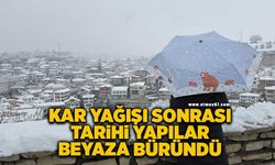 Kar yağışı sonrası tarihi yapılar beyaz örtüyle kaplandı