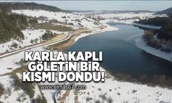 Karla kaplı göletin bir kısmı dondu!