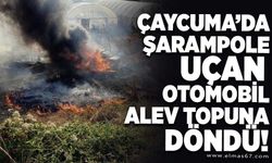 Şarampole uçan otomobil alev topuna döndü