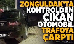 Zonguldak’ta kontrolden çıkan otomobil trafoya çarptı