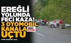 Ereğli yolunda feci kaza! Üç otomobil kanala uçtu