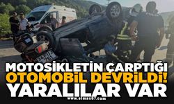 Motosikletin çarptığı otomobil devirildi: 4 yaralı