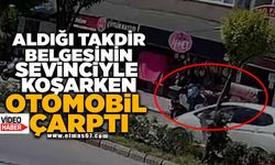 Aldığı takdir belgesinin sevinciyle koşarken otomobil çarptı