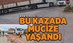 Kameralara yansıyan kaza ucuz atlatıldı: Tır, yola kayan kamyonete çarptı