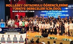 Mollabey Ortaokulu öğrencilerine Türkiye dereceleri için ödül