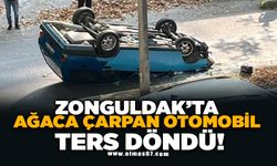 Ağaca çarpan otomobil ters döndü