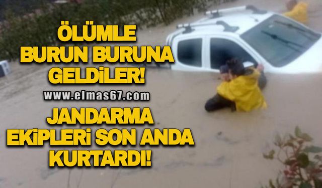 Zonguldak'ta selin ortasında araçta mahsur kalan 4 kişi ve 2 köpek kurtarıldı