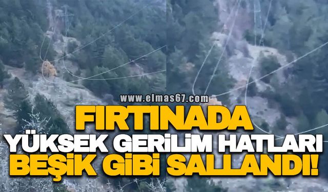 Fırtınada yüksek gerilim hattı telleri beşik gibi sallandı