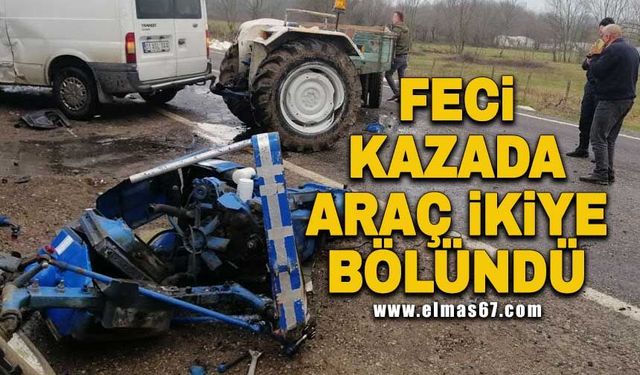 Feci kazada araç ikiye bölündü!