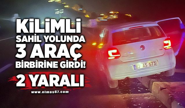 Kilimli sahil yolunda 3 araç birbirine girdi! 2 yaralı