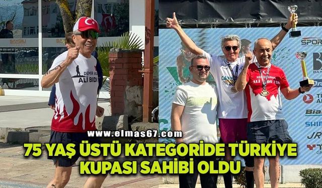 75 yaş üstü kategoride birinci olan milli sporcu Ali Bıdı Türkiye Kupası sahibi oldu