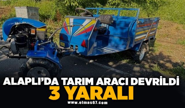 Tarım aracı devrildi: 3 yaralı