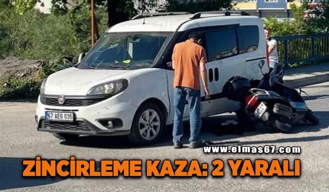 Kavşakta zincirleme kaza; Motosikletteki 2 kişi yaralandı