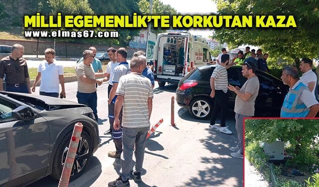 Milli Egemenlik'te Zincirleme Kaza! Araç Cami Bahçesine Daldı!