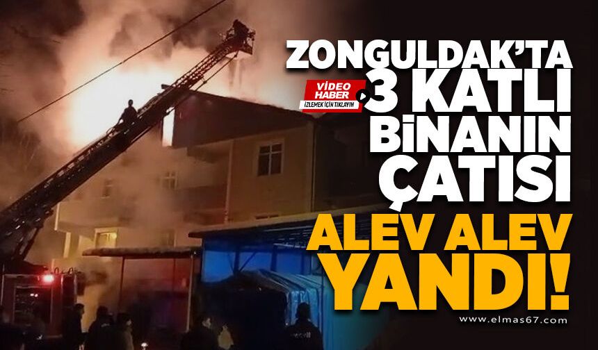 3 katlı binanın çatısı alev alev yandı