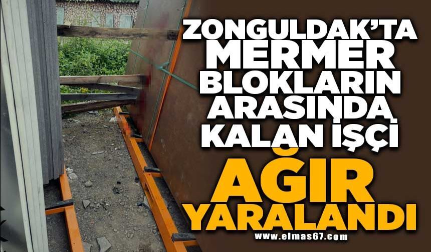 Mermer blokların arasında kalan işçi ağır yaralandı