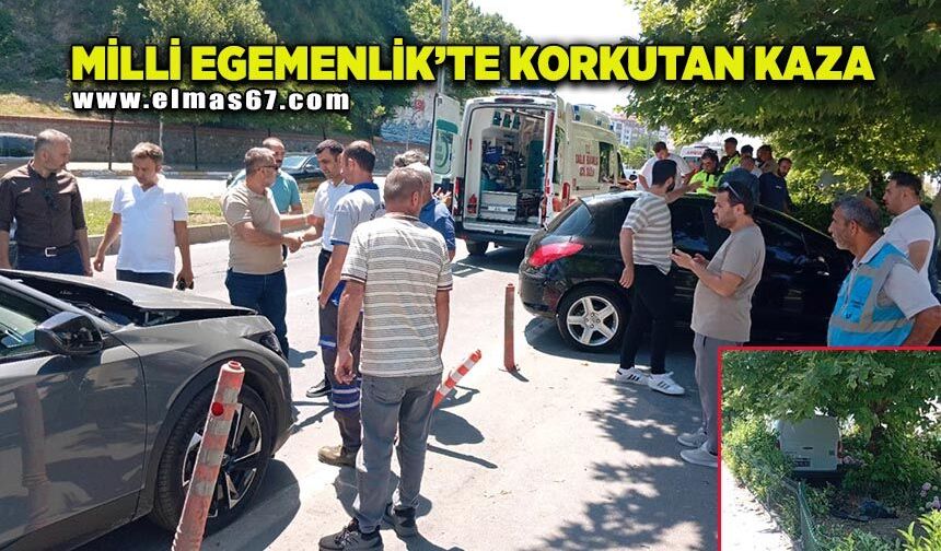 Milli Egemenlik'te Zincirleme Kaza! Araç Cami Bahçesine Daldı!