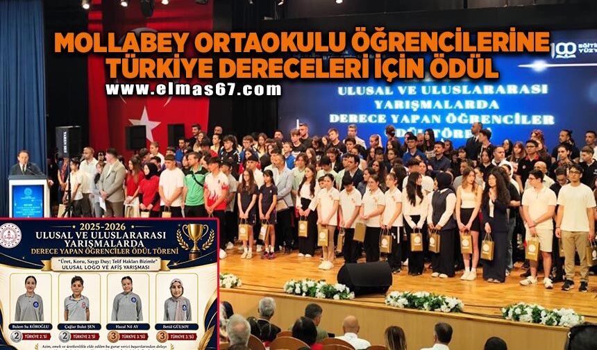 Mollabey Ortaokulu öğrencilerine Türkiye dereceleri için ödül