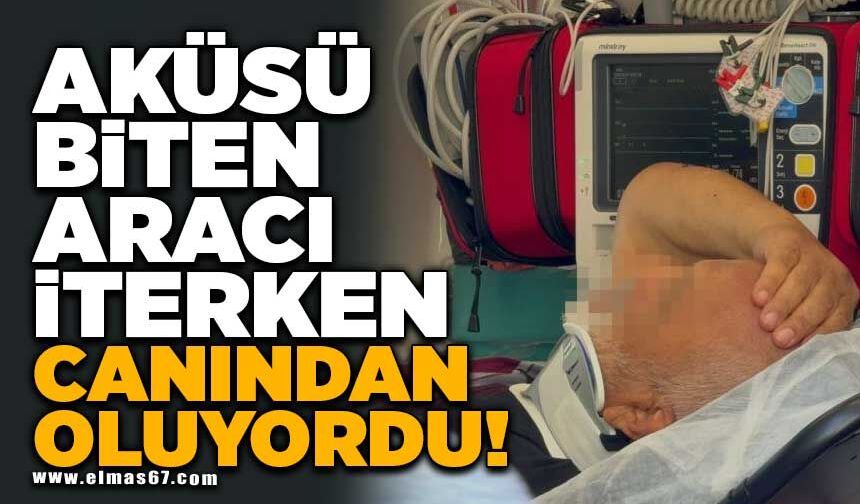 Aküsü biten aracı iterken canından oluyordu