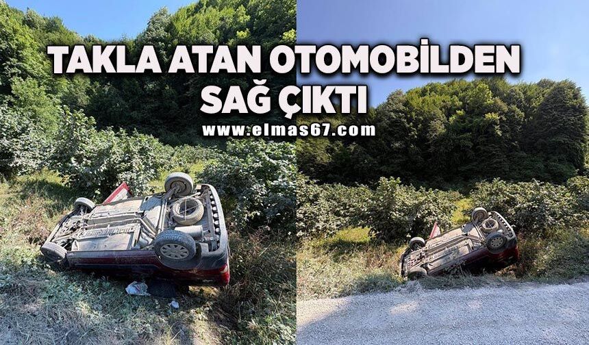 Takla atan otomobilden sağ çıktı