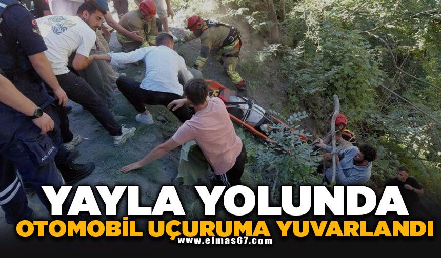 Yayla yolunda otomobil uçuruma yuvarlandı