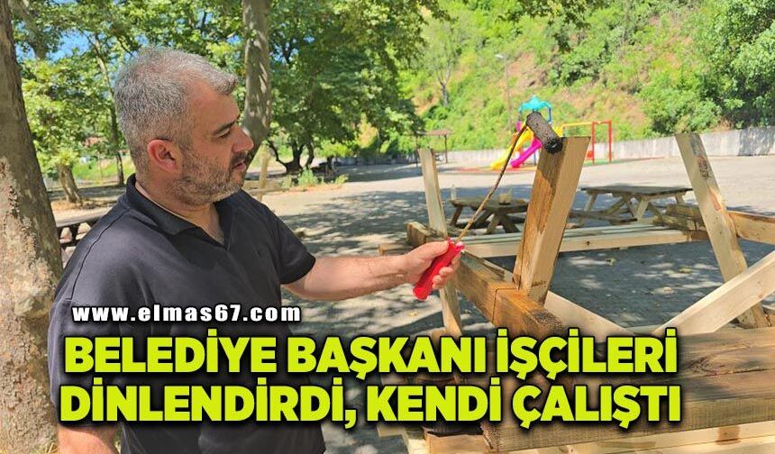 Yenice Belediye Başkanı Karakaş işçileri dinlendirdi, kendisi çalıştı