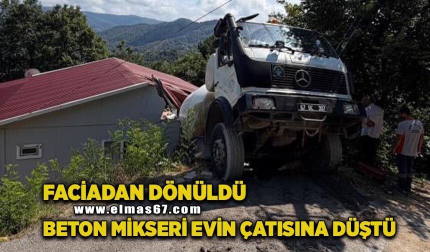 Beton mikseri evin çatısına düştü: Faciadan dönüldü