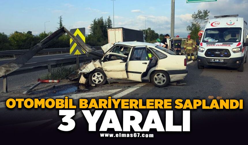 Otomobil bariyerlere saplandı: 3 yaralı