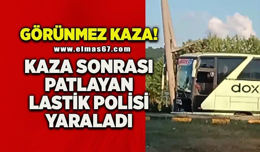 Kaza sonrası patlayan lastik polis memurunu yaralandı