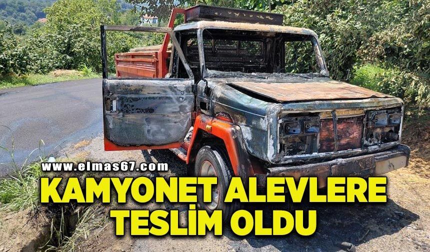 Seyir halindeki kereste yüklü kamyonet alevlere teslim oldu